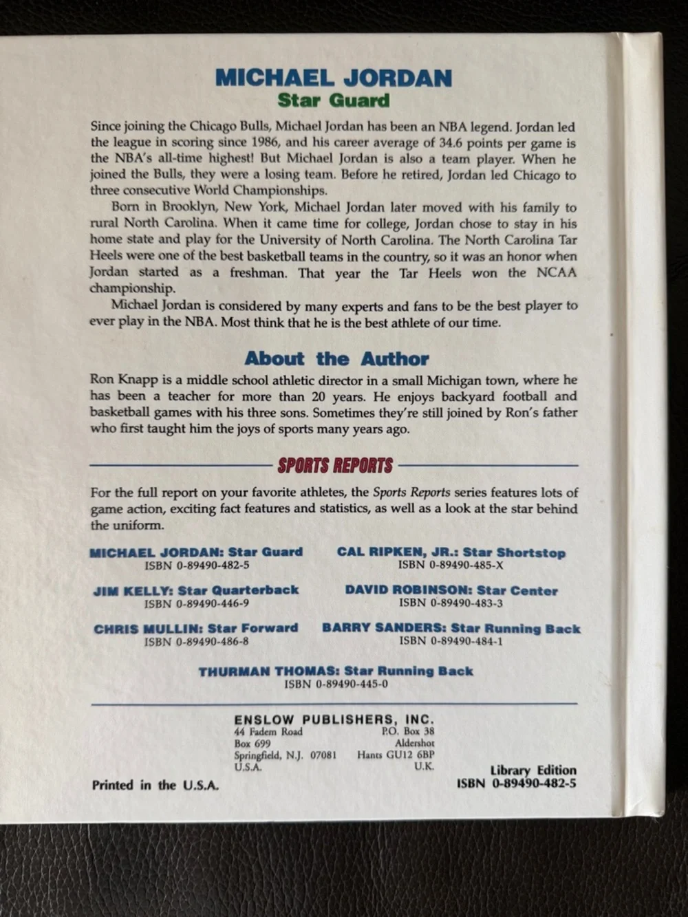 Michael Jordan Star Guard by Ron Knapp Hardcover Sports Reports Series